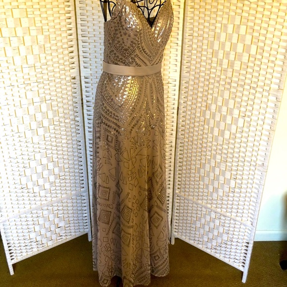 ✅ Angelina Faccenda taupe sequined formal maxi dress - Picture 13 of 16